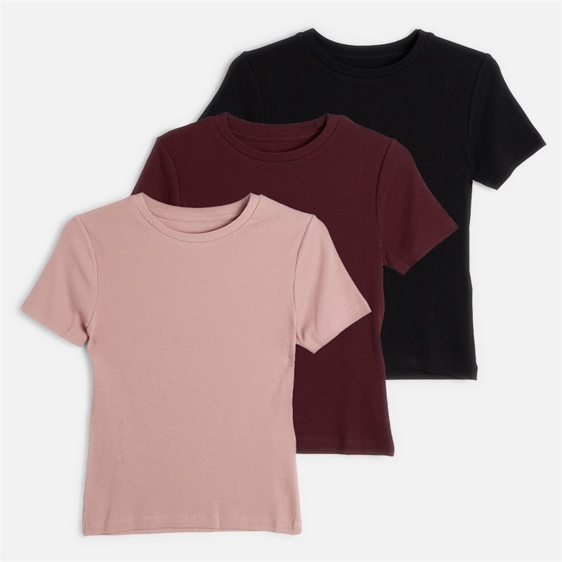 Womens Three Pack Maya Rib T-Shirts Fig/Woodrose/Black - Image 1