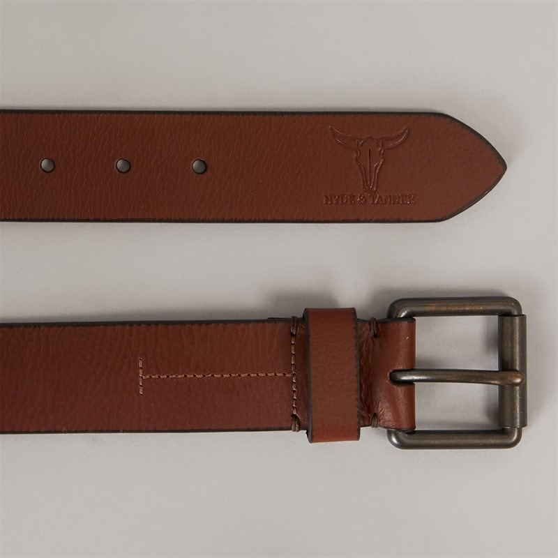 Mens Longhorn Bar Stitch Belt Tan - Image 2