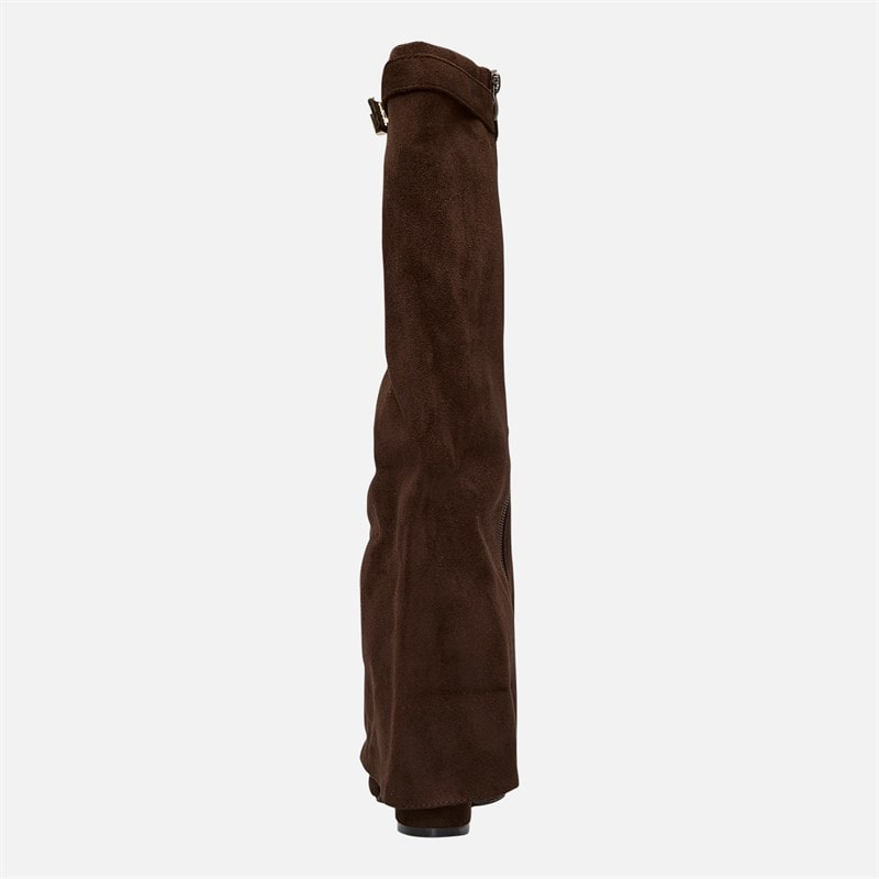 Womens Knee High Fold-Over Heel Boots Chocolate Micro - Image 4