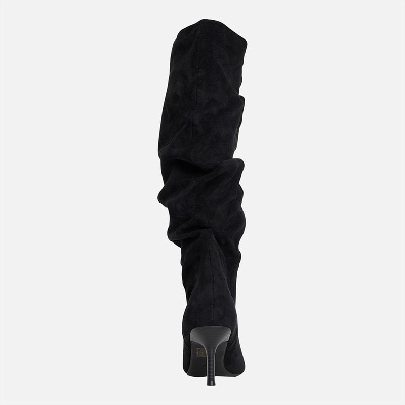 Womens Knee High Slouch Heel Boots Black Micro - Image 3