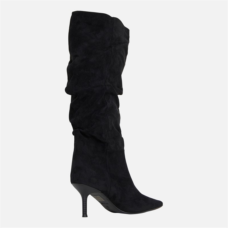 Womens Knee High Slouch Heel Boots Black Micro - Image 4