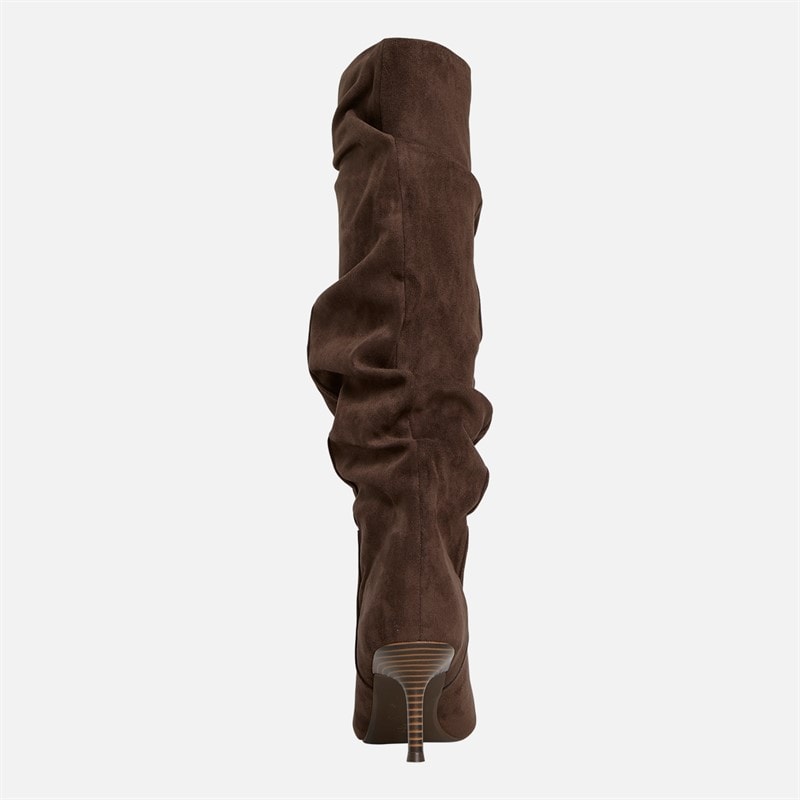 Womens Knee High Slouch Heel Boots Chcocolate Micro - Image 3