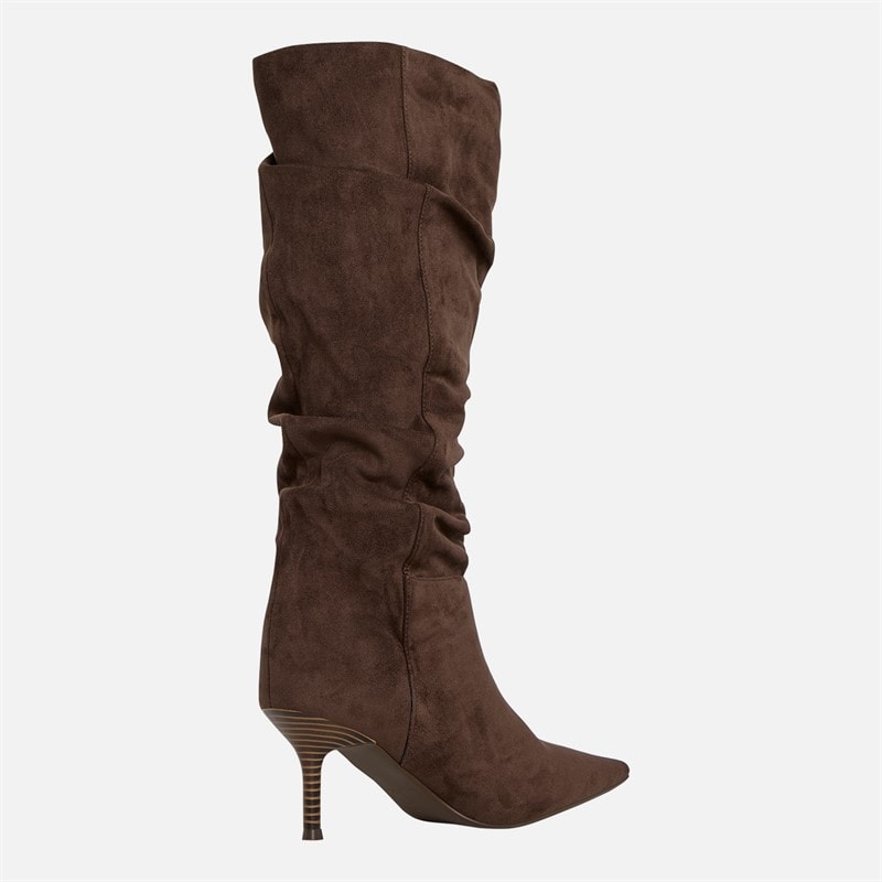 Womens Knee High Slouch Heel Boots Chcocolate Micro - Image 4