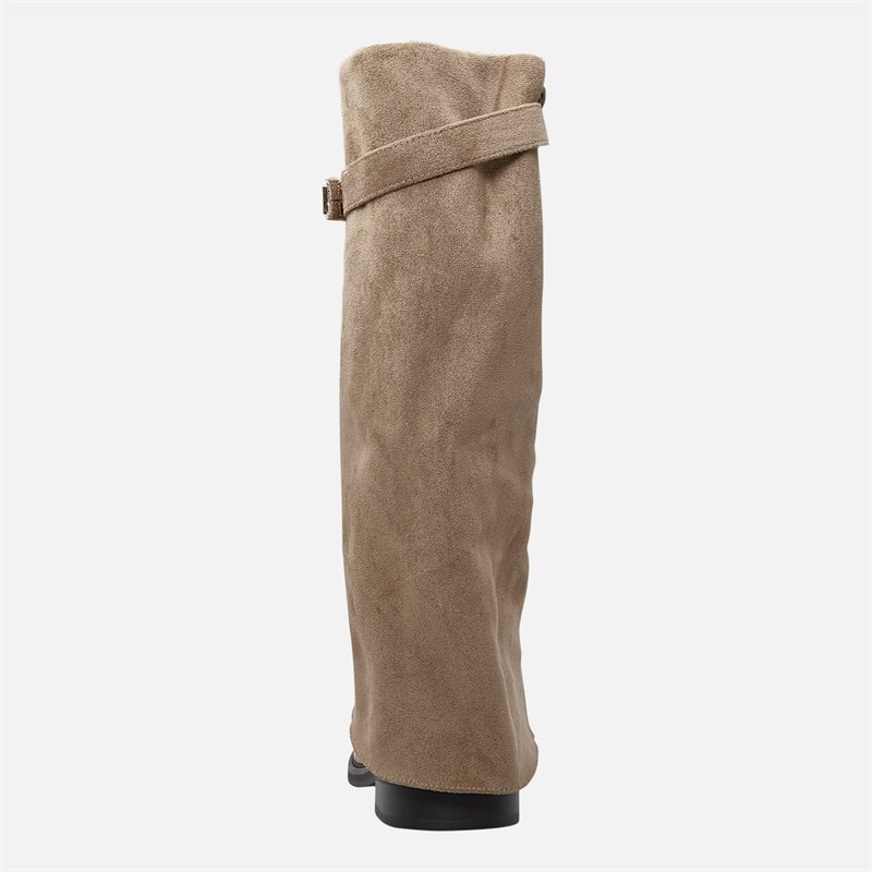 Womens Knee High Foldover Boots Taupe Micro - Image 3