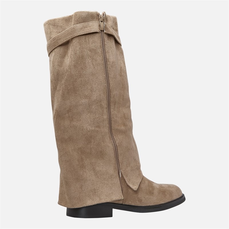 Womens Knee High Foldover Boots Taupe Micro - Image 4