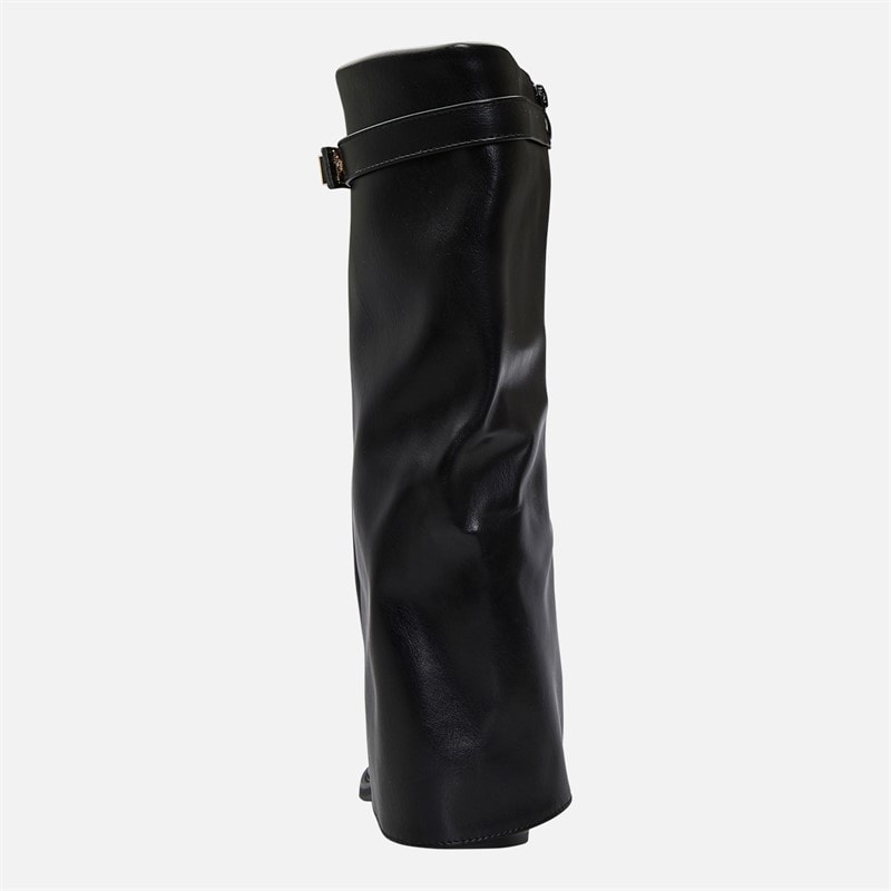 Womens Knee High Foldover Boots Black Pu - Image 3