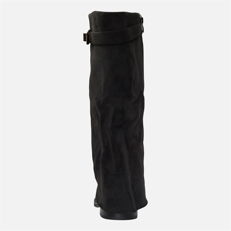 Womens Knee High Foldover Boots Black Micro - Image 3