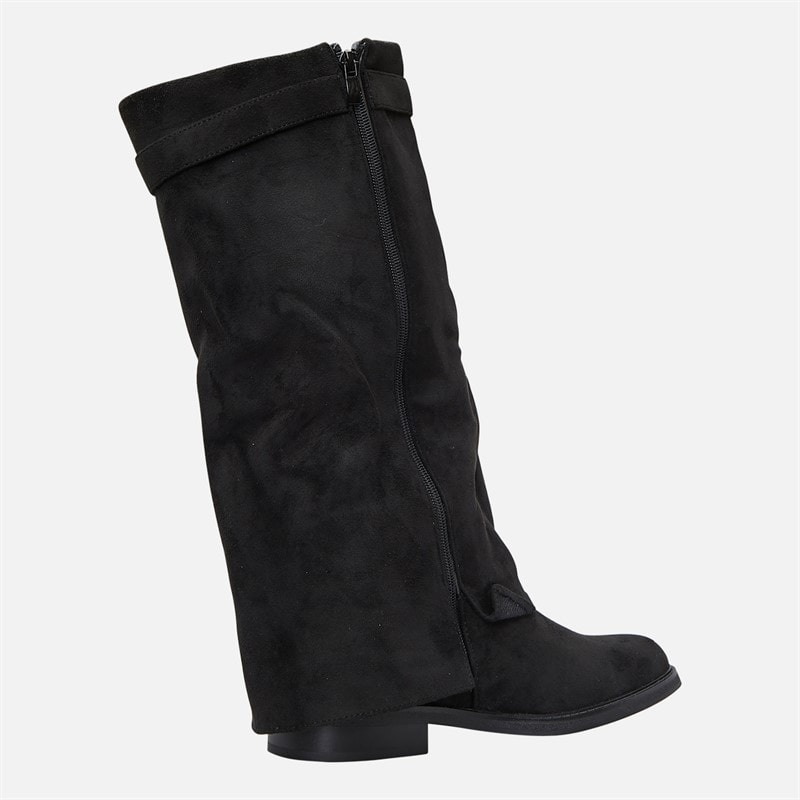 Womens Knee High Foldover Boots Black Micro - Image 4