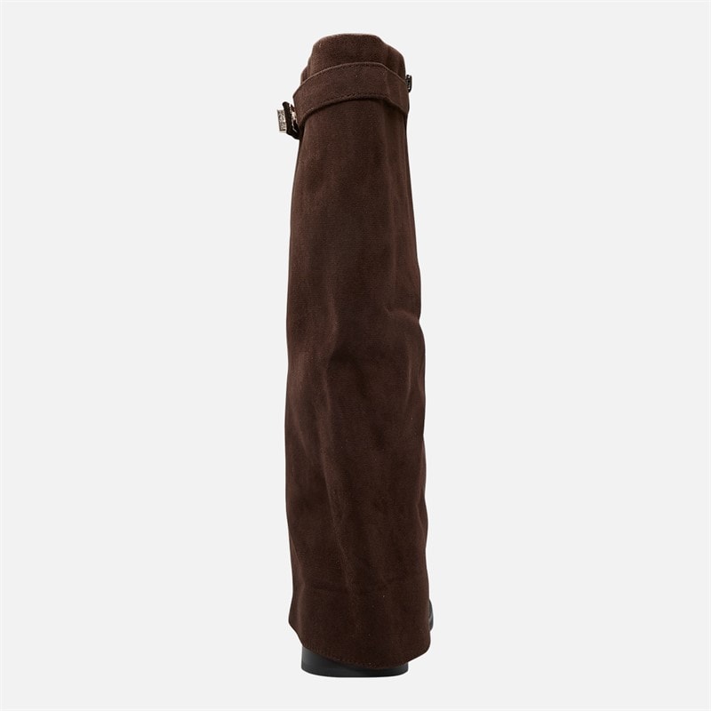 Womens Knee High Foldover Boots Chocolate Micro - Image 3