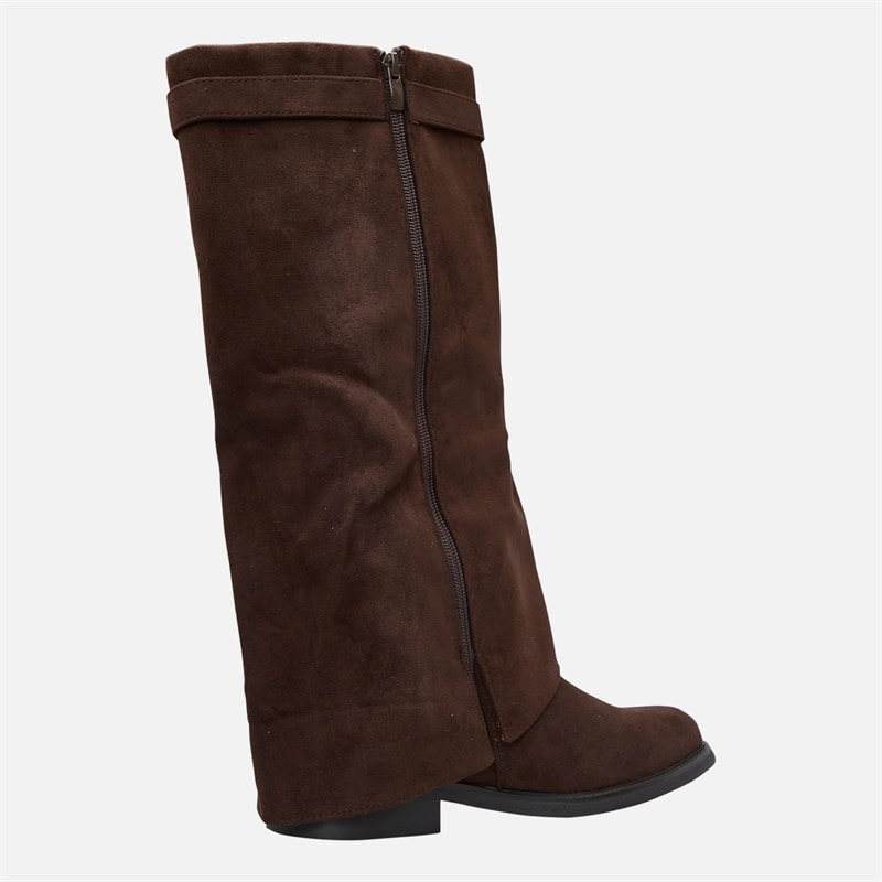 Womens Knee High Foldover Boots Chocolate Micro - Image 4