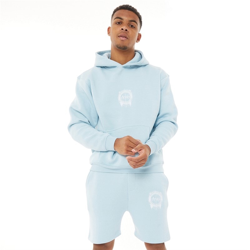 Mens Fausser Hoodie And Shorts Set Skyblue - Image 3