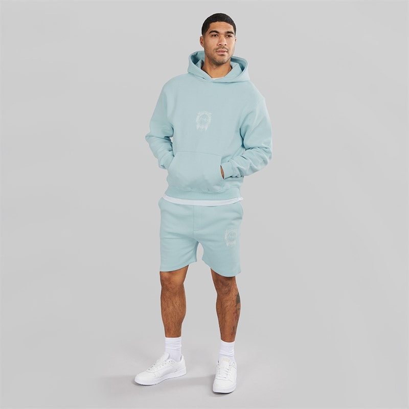 Mens Fausser Hoodie And Shorts Set Skyblue - Image 4