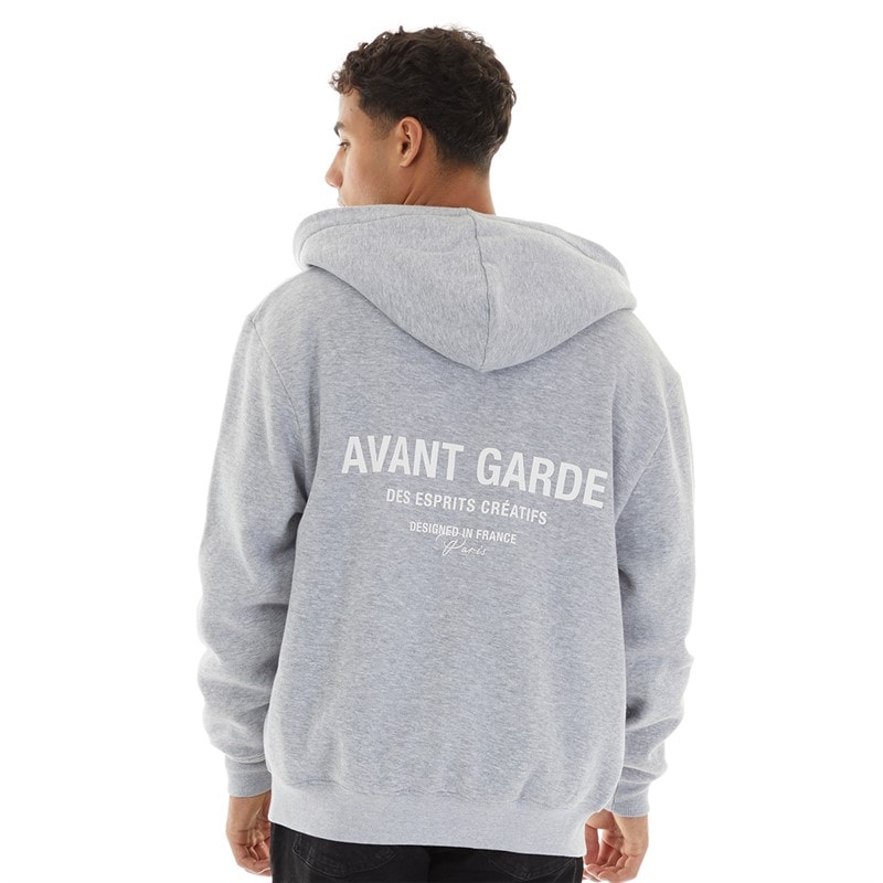 Mens Zip Hoodie Light Grey Marl - Image 2