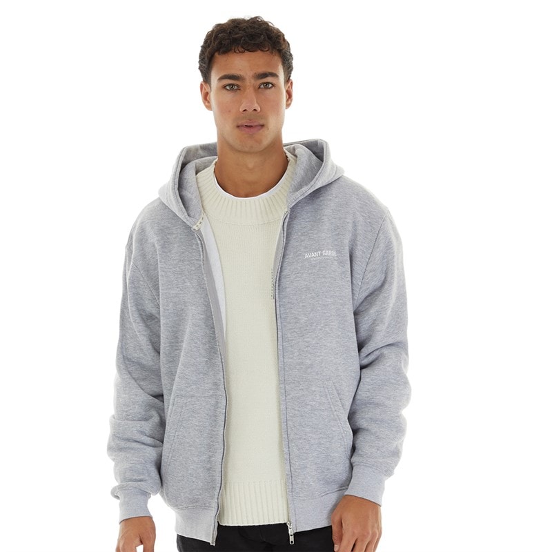 Mens Zip Hoodie Light Grey Marl - Image 3