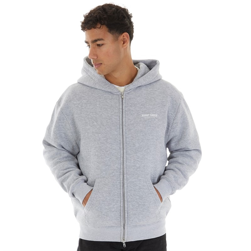 Mens Zip Hoodie Light Grey Marl - Image 5