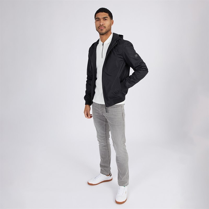 Mens Hooded Veste Bomber Jacket Black - Image 3