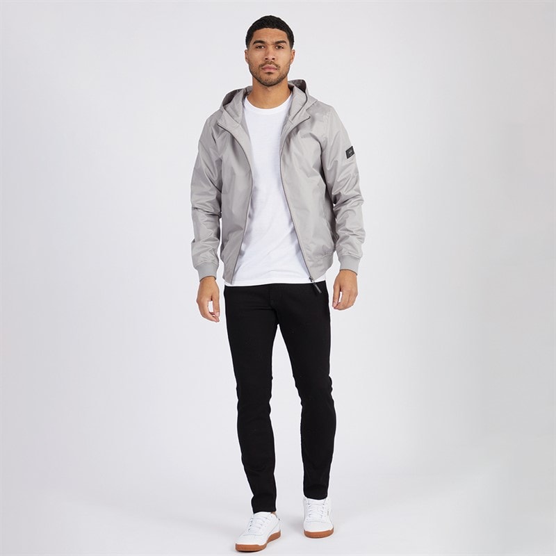 Mens Hooded Veste Bomber Jacket Light Grey - Image 3