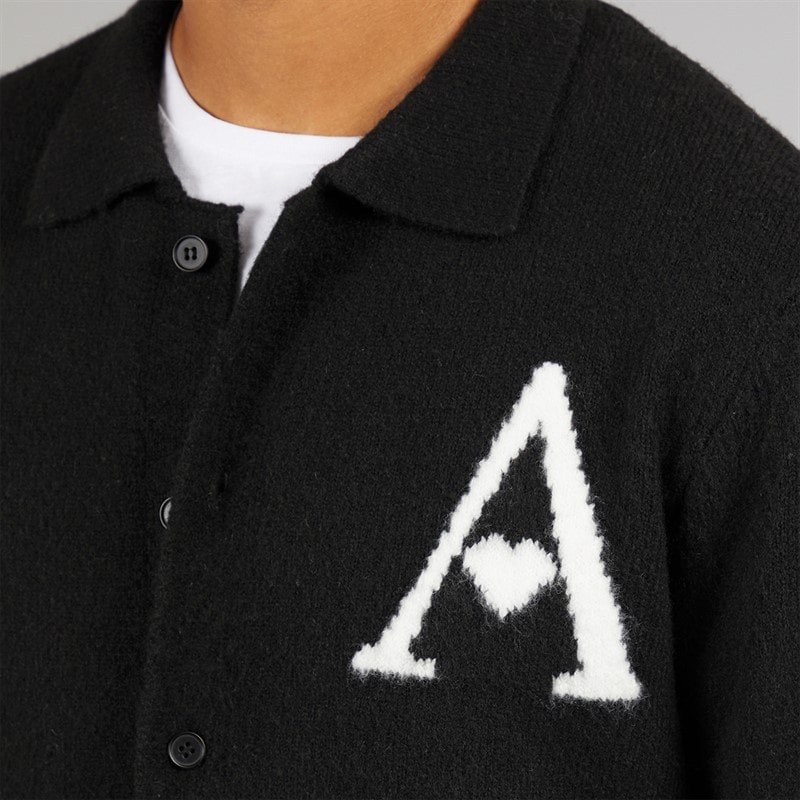 Mens Hearts Brushed Knit Shacket Black - Image 3