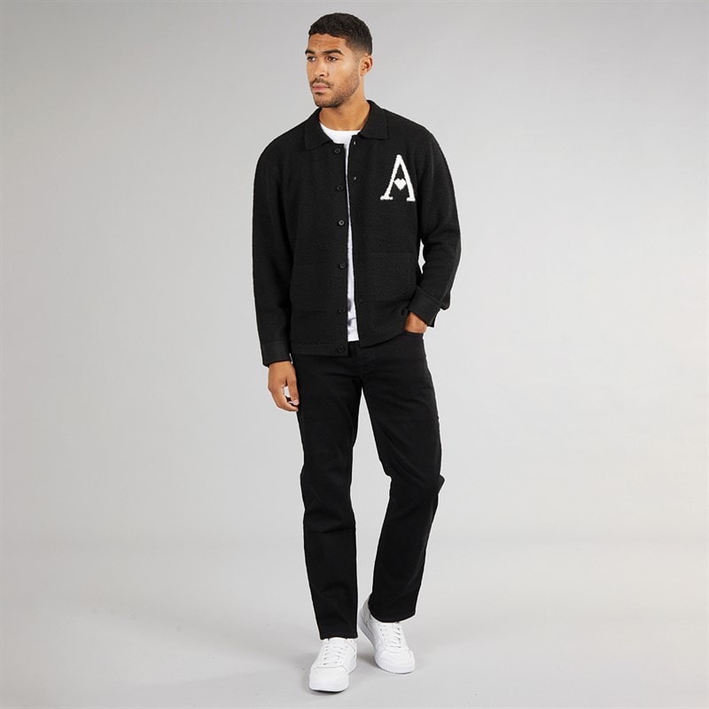 Mens Hearts Brushed Knit Shacket Black - Image 4