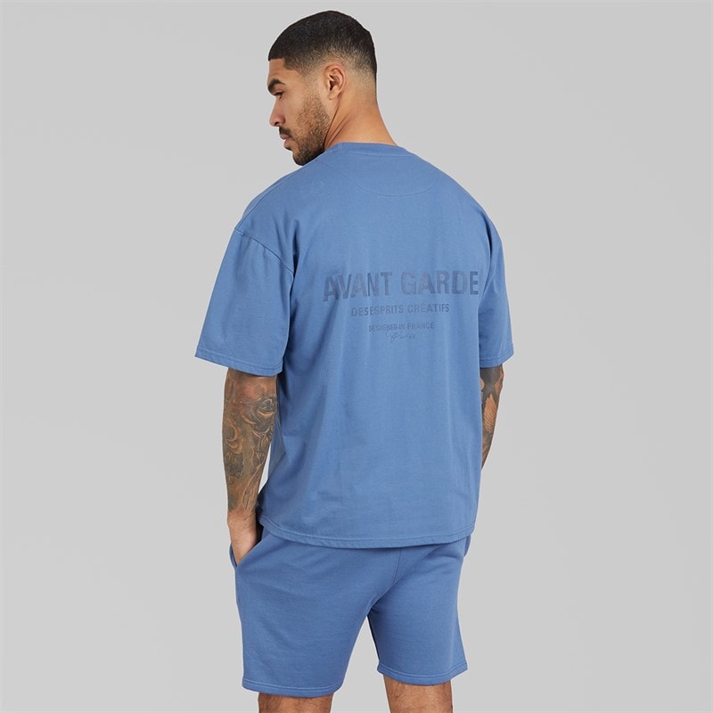 Mens Creatives T-Shirt And Shorts Set Indigo Blue - Image 2