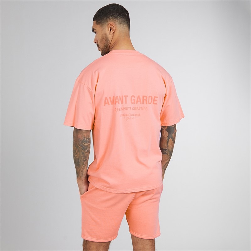 Mens Creatives T-Shirt And Shorts Set Coral - Image 2