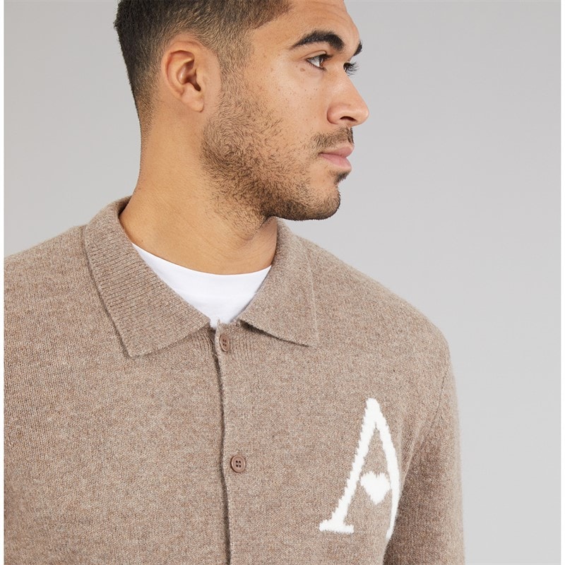 Mens Hearts Brushed Knit Shacket Mink - Image 3