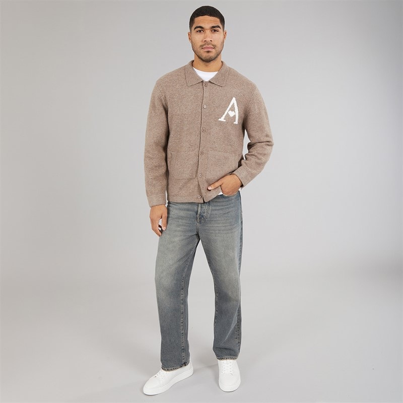 Mens Hearts Brushed Knit Shacket Mink - Image 4