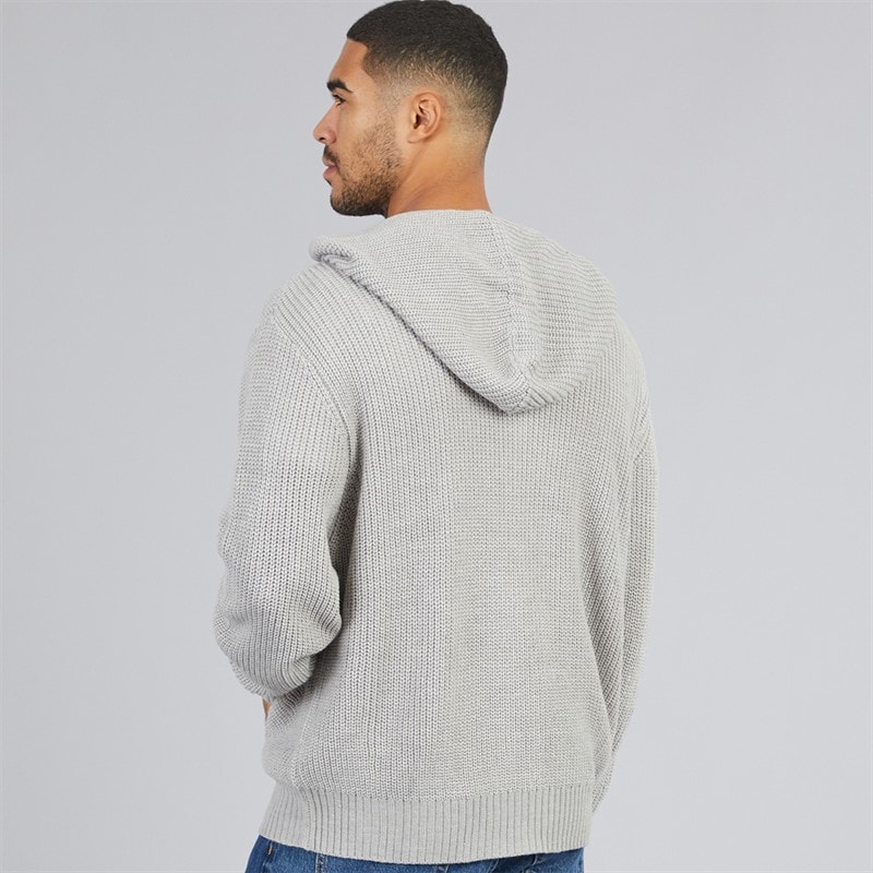 Mens Moore Knitted Zip Hoodie Light Grey Marl - Image 2