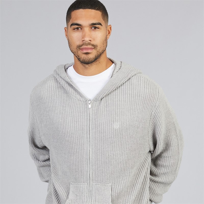 Mens Moore Knitted Zip Hoodie Light Grey Marl - Image 3