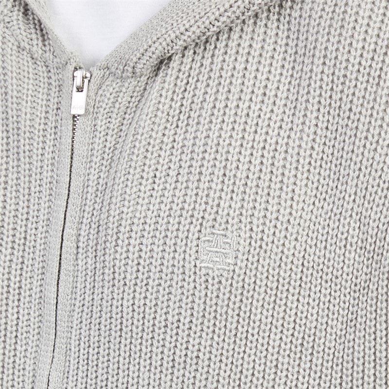 Mens Moore Knitted Zip Hoodie Light Grey Marl - Image 4