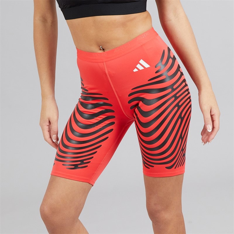 Womens Adizero Responsive Control Running Tight Short Leggings Semi Lucid Red/Black - Image 2