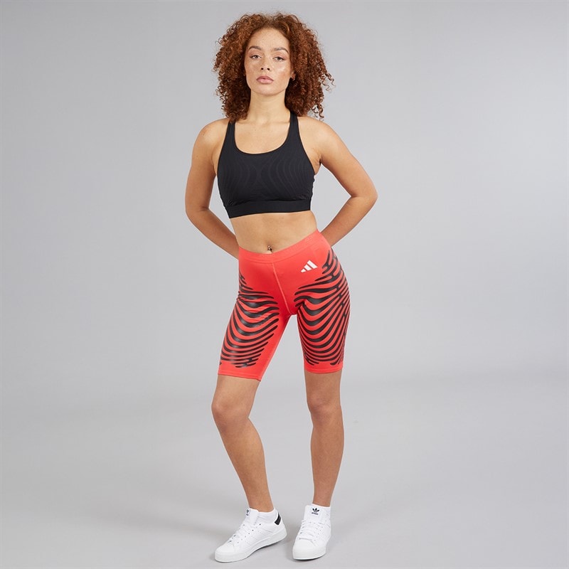 Womens Adizero Responsive Control Running Tight Short Leggings Semi Lucid Red/Black - Image 4