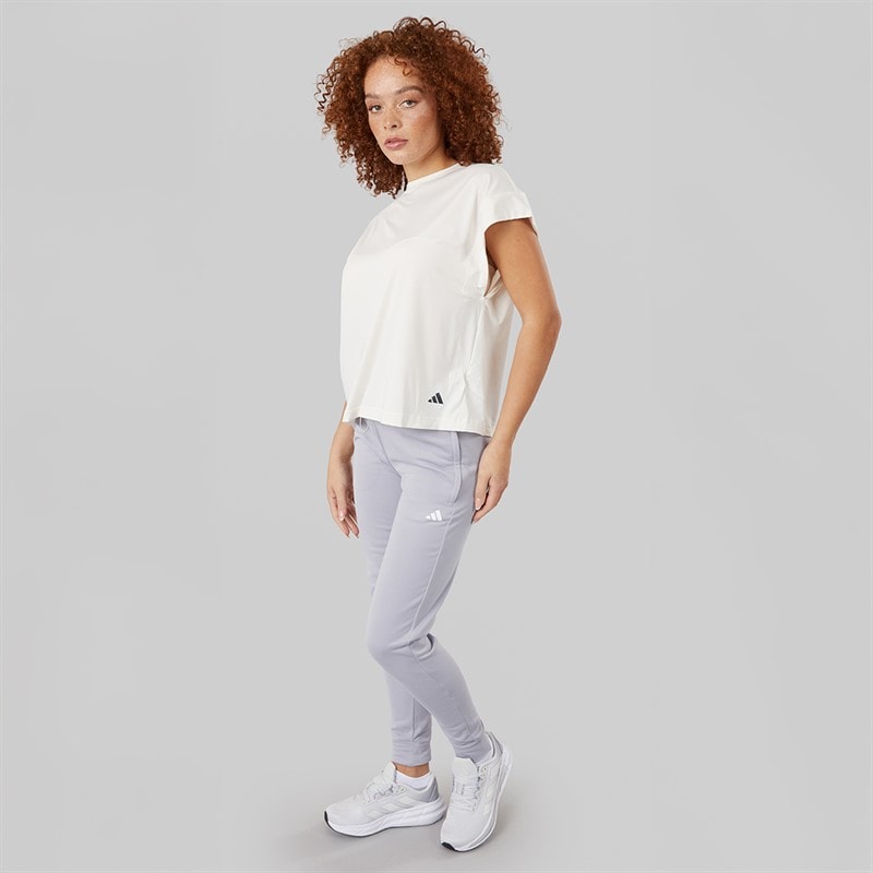 adidas Womens AEROREADY Game And Go Regular Tapered Fleece Joggers Gloy Grey/White - Image 4