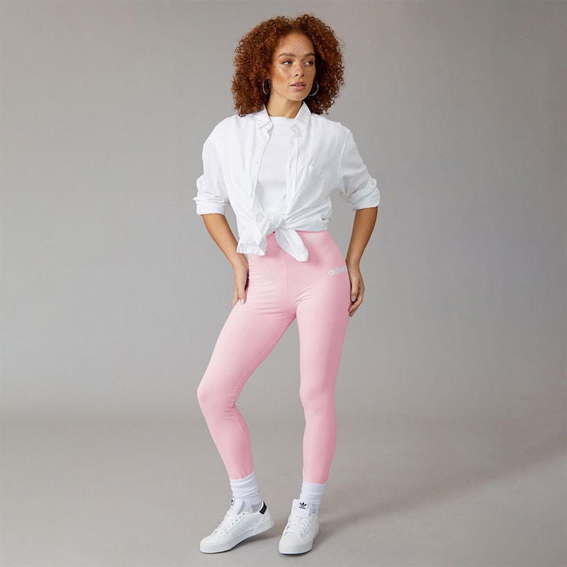 Womens Essentials Linear Leggings Clear Pink/White - Image 4