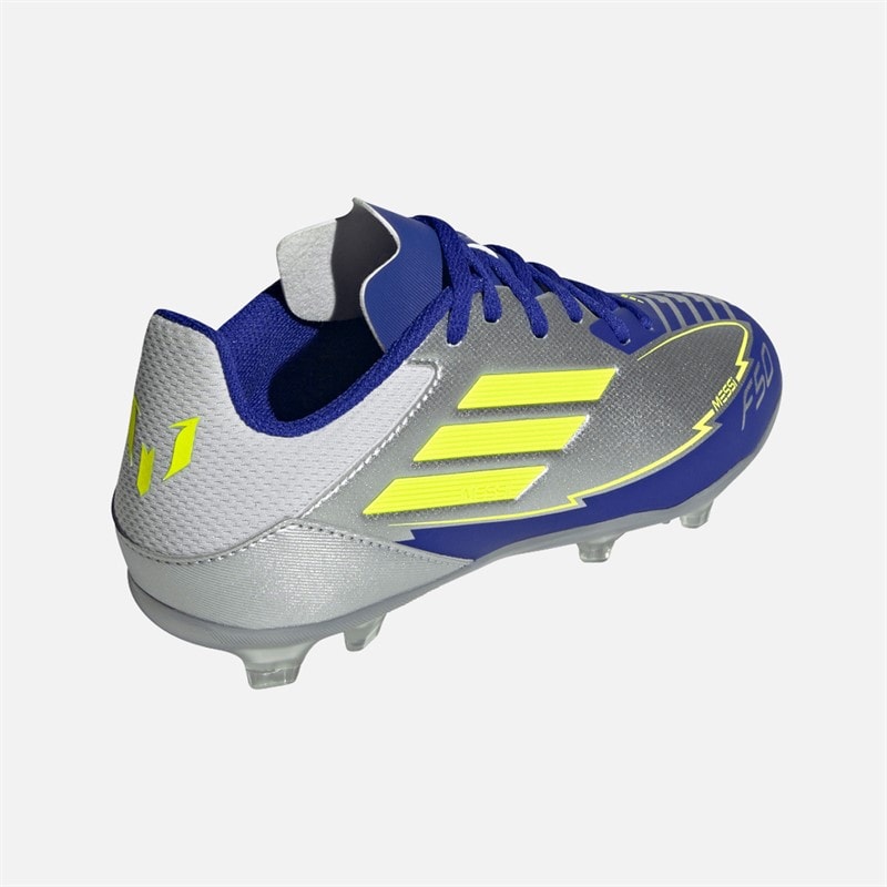 Junior F50 League Messi FG/MG Firm/multi Ground Football Boots Silver Metallic/Solar Yellow/Lucid Blue - Image 3