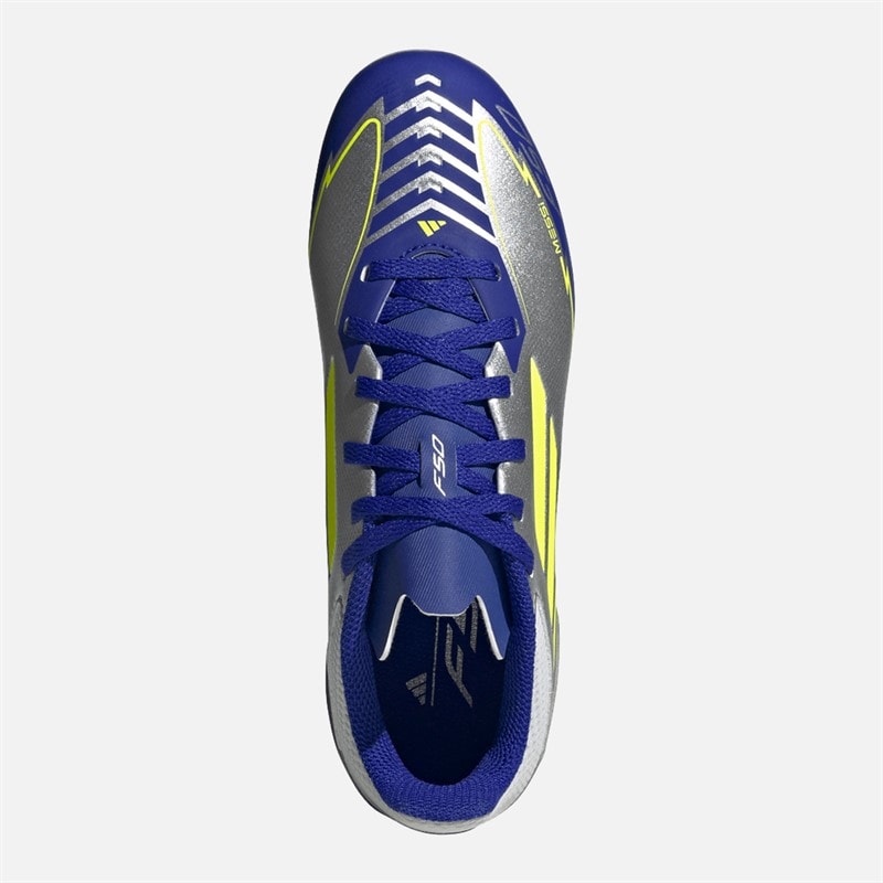 Junior F50 League Messi FG/MG Firm/multi Ground Football Boots Silver Metallic/Solar Yellow/Lucid Blue - Image 4