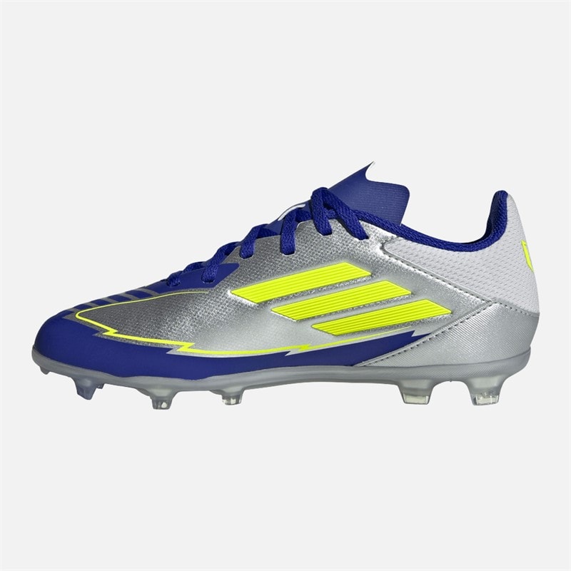 Junior F50 League Messi FG/MG Firm/multi Ground Football Boots Silver Metallic/Solar Yellow/Lucid Blue - Image 5
