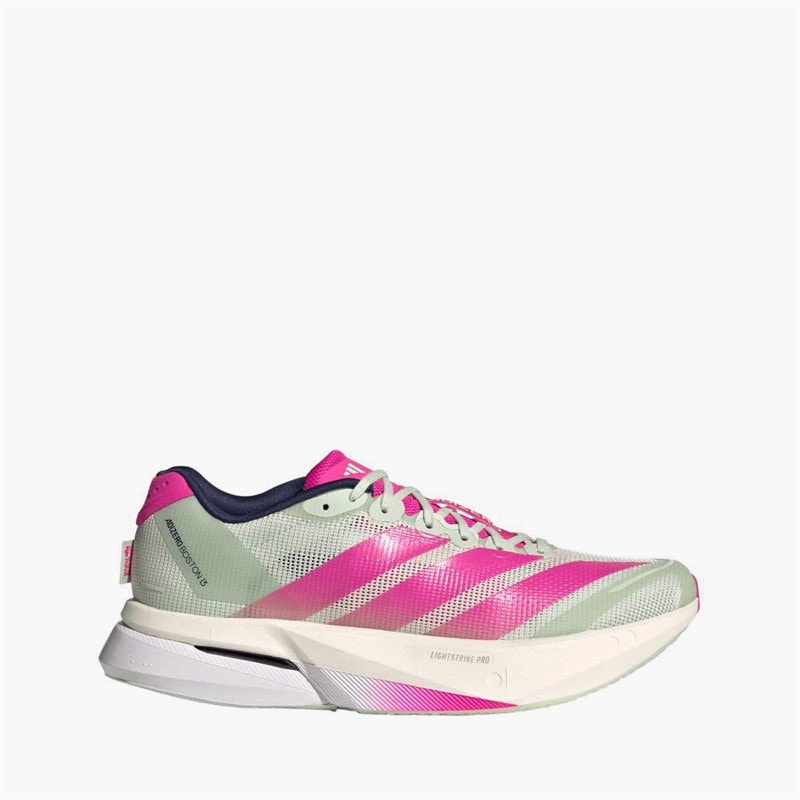 adidas Womens Adizero Boston 13 BMW Berlin Marathon 2025 Neutral Running Shoes Linen Green/Shock Pink/Dark Blue