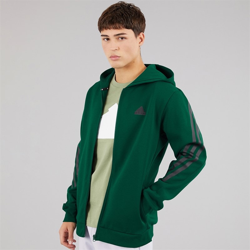 Mens Future Icons 3 Stripes Full Zip Hoodie Collegiate Green - Image 3
