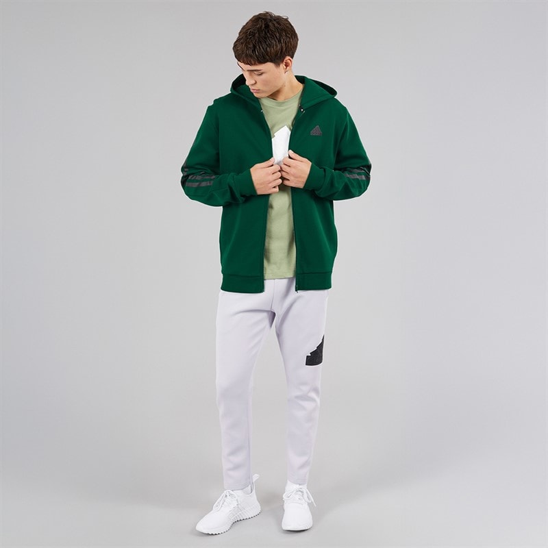 Mens Future Icons 3 Stripes Full Zip Hoodie Collegiate Green - Image 4