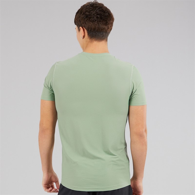 Mens Own The Run Running T-Shirt Silver Green - Image 2