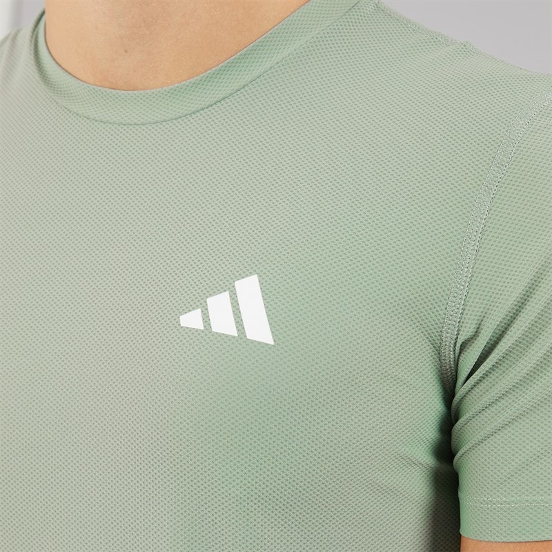 Mens Own The Run Running T-Shirt Silver Green - Image 3