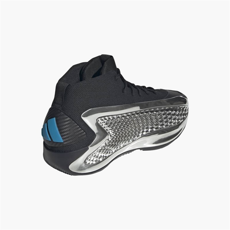 Mens Anthony Edwards 1 Mid ' Chrome' Basketball Shoes Core Black/Silver Metallic/Core Black - Image 3