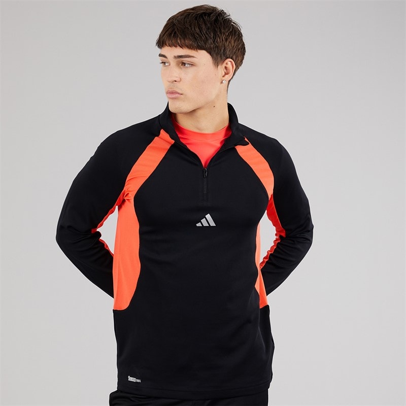 adidas Mens Tech Apparel 1/4 Zip Training Top Black/Easy Coral