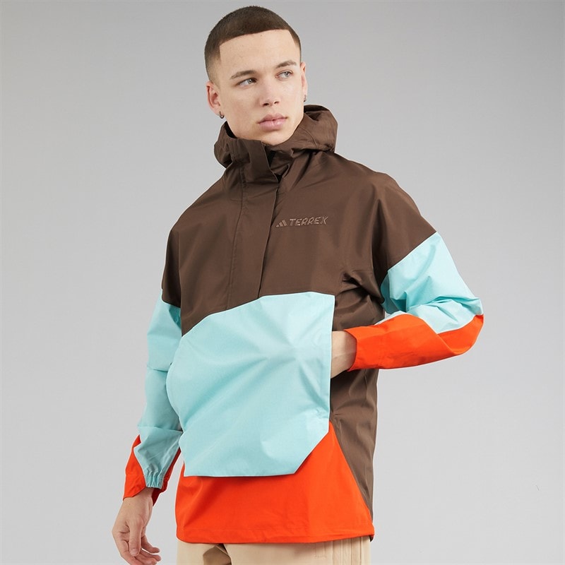 Womens Terrex Xploric 2.5L Climaproof Waterproof Anorak Jacket Earth Strata/Semi Flash Aqua/Semi Impact Orange - Image 3
