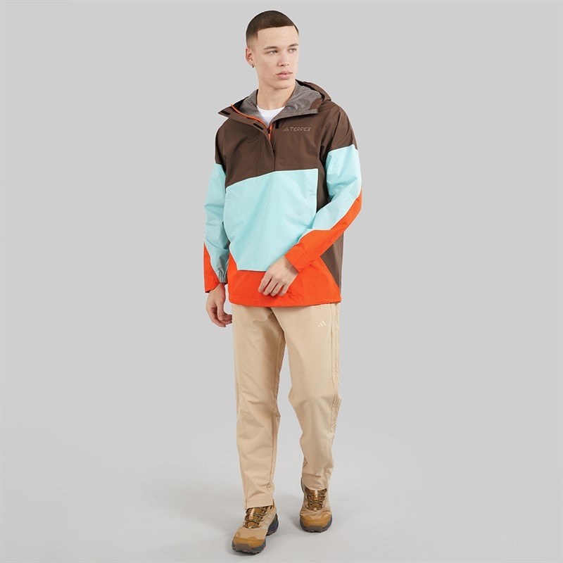 Womens Terrex Xploric 2.5L Climaproof Waterproof Anorak Jacket Earth Strata/Semi Flash Aqua/Semi Impact Orange - Image 4