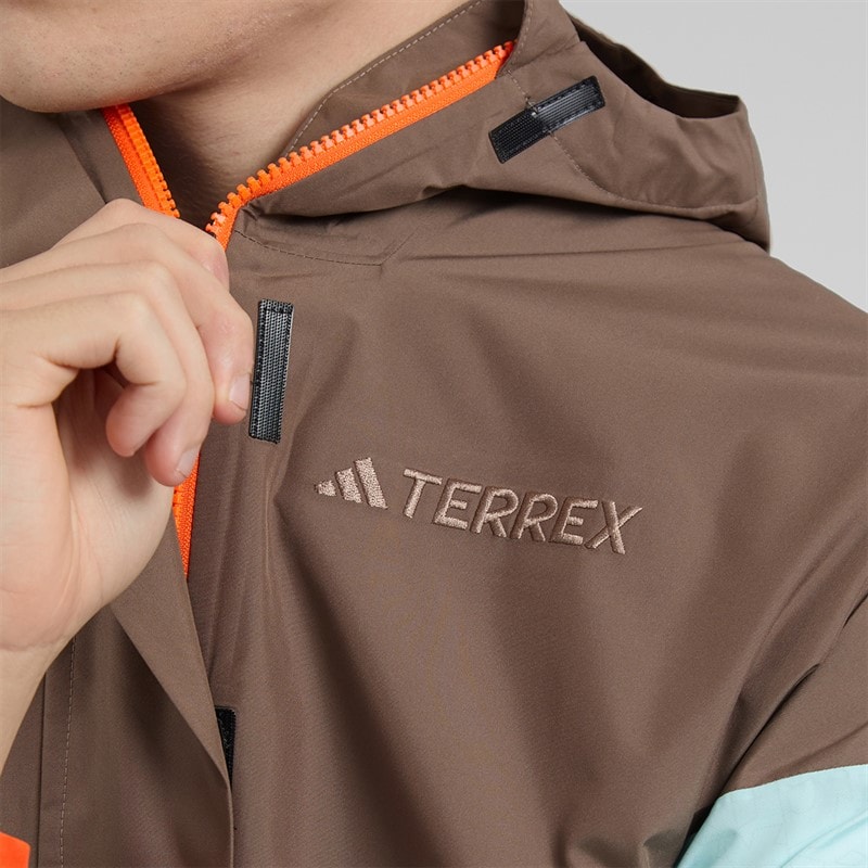 Womens Terrex Xploric 2.5L Climaproof Waterproof Anorak Jacket Earth Strata/Semi Flash Aqua/Semi Impact Orange - Image 5