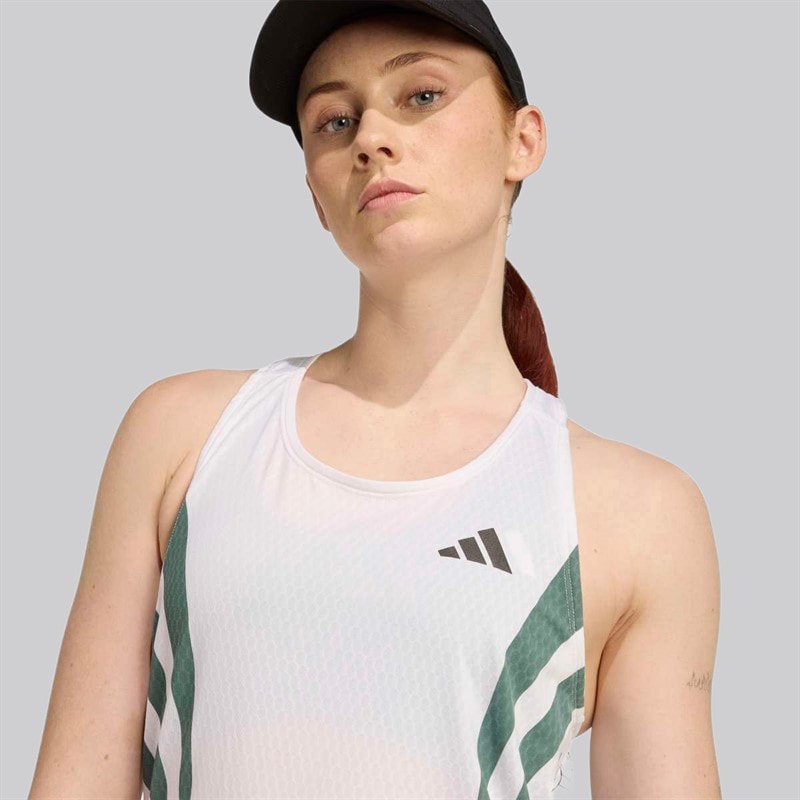 Womens Adizero Archive Running Singlet White/Preloved Teal - Image 4