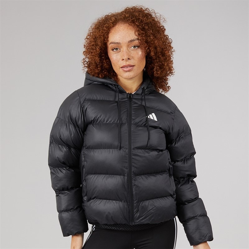 Womens Essentials Climawarm Synthetic Down Puffer Hooded Jacket Black - Image 3