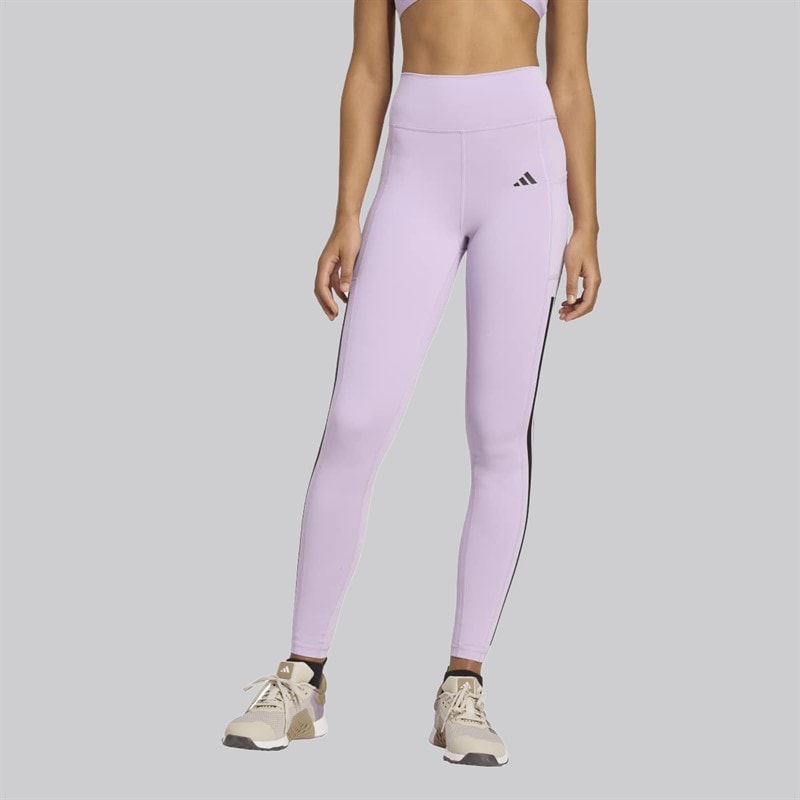 Womens Optime 3 Stripes Leggings Powder Plum - Image 1